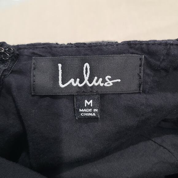 Lulus Black Mini Milkmaid Dress Pleated Lace Ruffle Hem Open Tie Back Size M - Picture 10 of 15